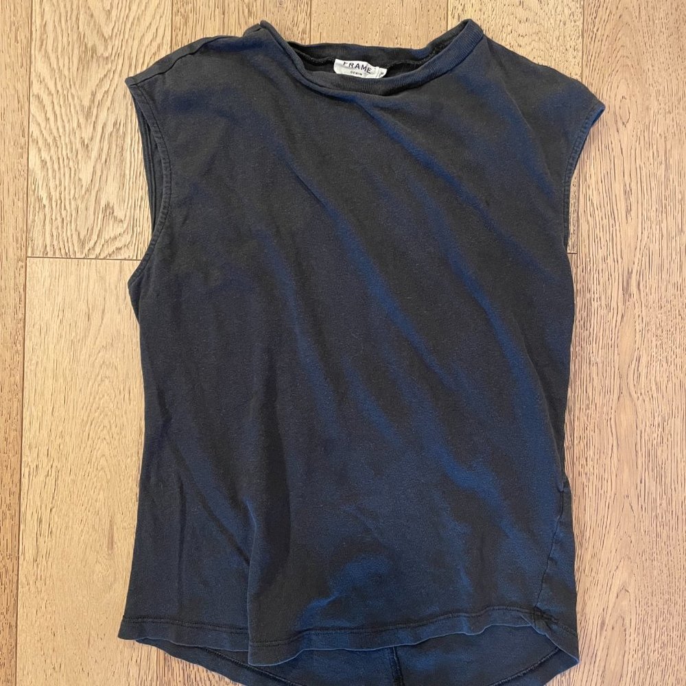 Women's Frame Denim Black Cut-off T-Shirt Blouse Vintage - Size M